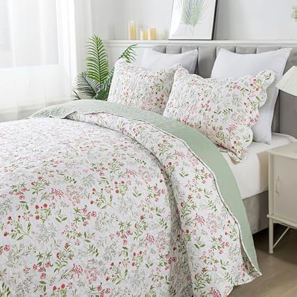 Queen Quilt Bedding Set - 3 Pieces Microfiber Quilt Sets Lightweight Bedspreads Reversible Coverlets Nature Bed Cover Floral Bedding Set Wildflower Quilts All Season Use